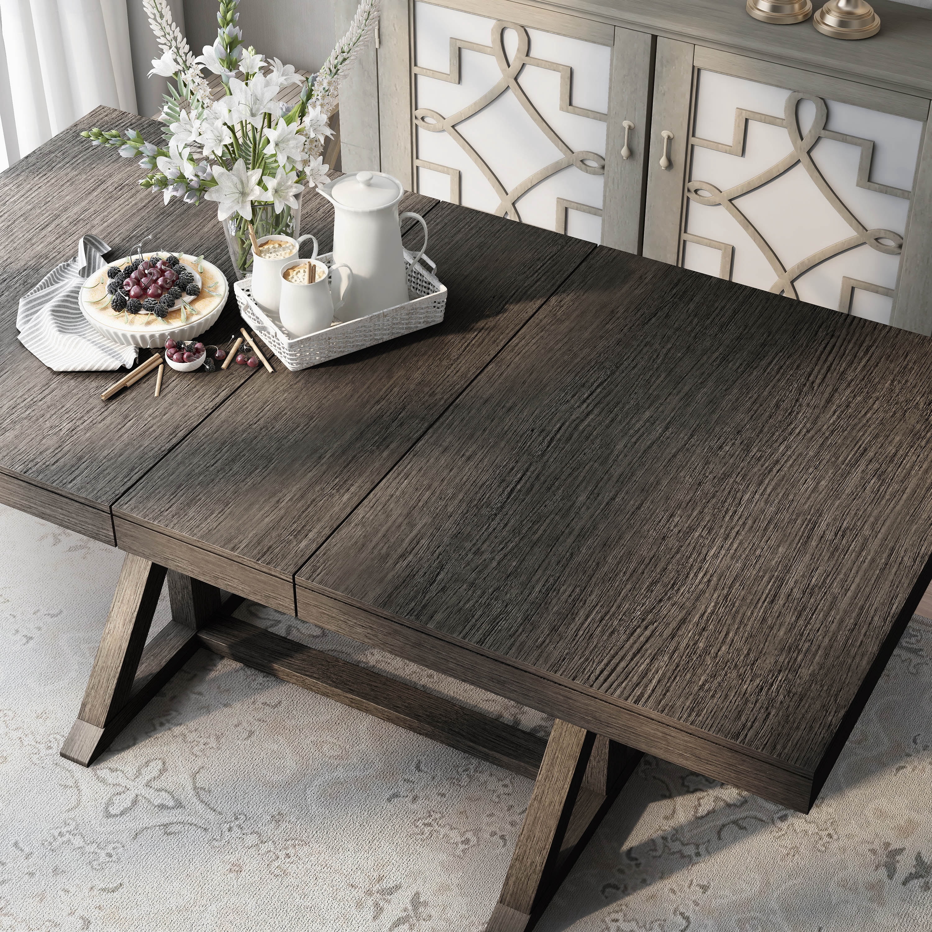 FOA Peter 78 in. Rectangular Wood Dining Table in Gray Finish, Seats up to 8