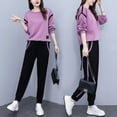 thumbnail image 1 of Vêtements de Printemps et d'Automne pour Femmes Fille style Occidental Réducteur d'Âge simple Ample Amincissant Col Rond Chandail à Manches Longues Pantalon de Sport Ensemble, 1 of 5