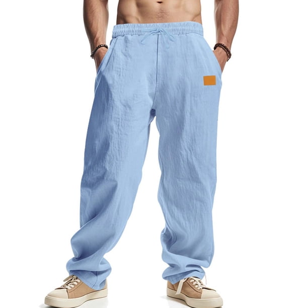 Pantalones largos para hombre, color liso, informales, lisos, a la moda, para exteriores, rectos, para playa, de poliéster