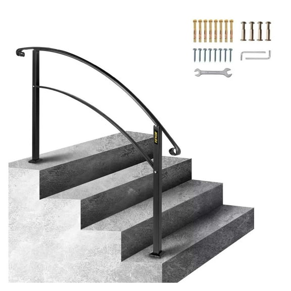 Wqmh Handrails for Outdoor Steps, Outdoor Stair Railing, Wrought Iron Handrail, Flexible Front Porch Hand Rail, Transitional Handrails for Concrete Steps or Wooden Stairs,White 3 steps Adjustable