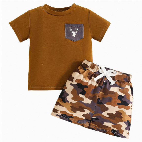 Baby Boy Clothing Sets Cotton Crew Neck Short Sleeve T Shirt and Camouflage Shorts Toddler Boy Summer Outfits 6 12 18 24 Months 2T 3T