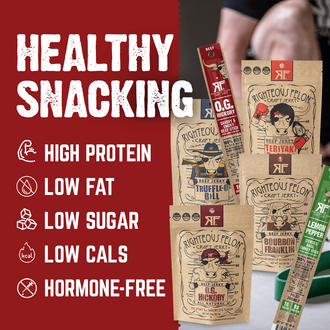 Righteous Felon Savory Jerky & Meat Sticks 6 Pack - High Protein, Low Sugar Gifts for Men