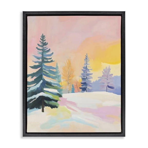 Stupell Industries Modern Winter Forest Snowscape in Pastels Black Floating Frame Canvas Art, 17 x 21, by The Prints Vibe