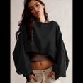 thumbnail image 4 of Sudadera Corta para Mujer, Cuello Redondo, Larga, Talla Grande, Otoño-Invierno 2025, Estilo Jersey Holgado. Negro L, 4 of 10