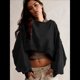 thumbnail image 4 of Sudadera Corta para Mujer, Cuello Redondo, Larga, Talla Grande, Otoño-Invierno 2025, Estilo Jersey Holgado. Negro L, 4 of 10