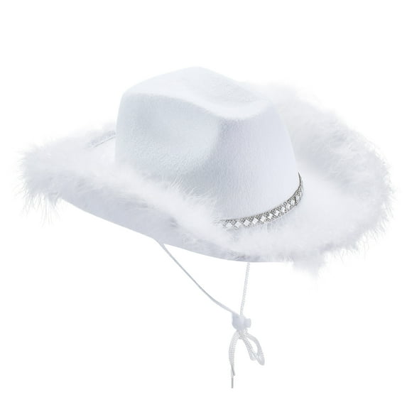 Ladies Cowboy Hat Women Feathers Splicing Wide Brim Flat Top Ultraviolet-proof Sun Protection Cap Party Props