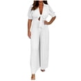thumbnail image 2 of Women Jumpsuits 2025 Summer Casual Loose Short Sleeve Wide Leg One Piece Jumper Romper Outfits Trendy Clothes White XXXXL, 2 of 6