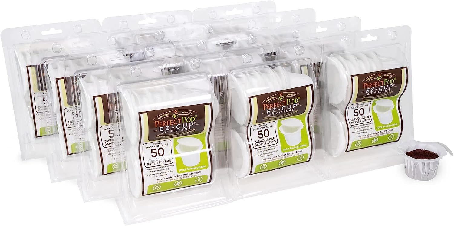Perfect Pod EZCup Paper Coffee Filters with Patented Lid for Single