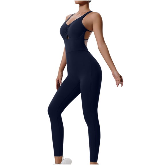 YABCSAZ Womens Yoga Jumpsuit Sleeveless Backless Casual Slim Running Onesie Workout Rompers Athletic Romper One Piece Outfits Exercise Jumpsuits Gym Yoga Clothes