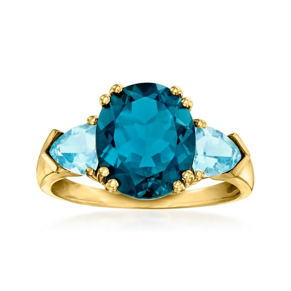 Ross-Simons 5.40 ct. t.w. Tonal Blue Topaz 3-Stone Ring in 14kt Yellow Gold, Women's, Adult