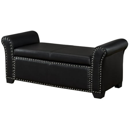 Ashley Black Pu Leather Storage Ottoman Bench Nail Head Trim Ashley Black Pu Leather Storage Ottoman Bench Nail Head Trim