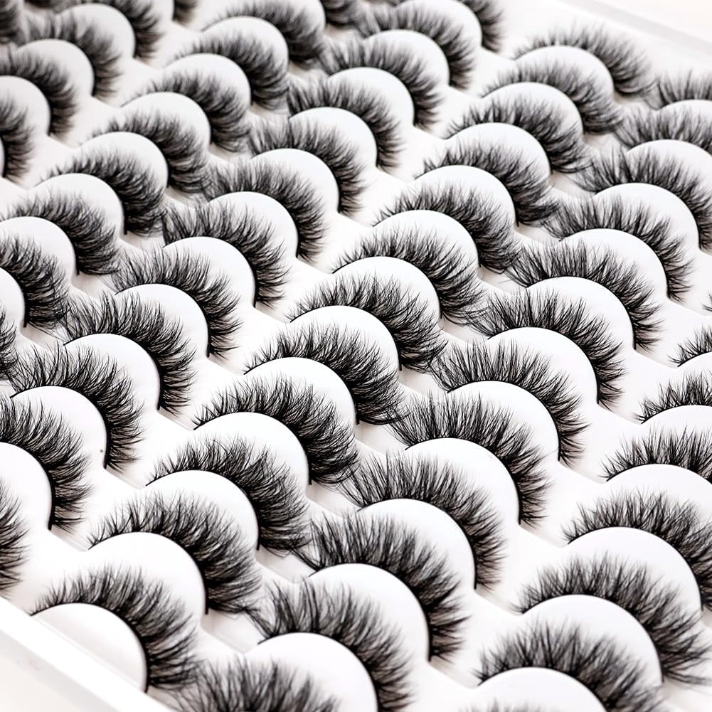 False Eyelashes 48 Pairs Faux Mink Lashes 14mm Wispy Lashes 3D Fluffy Cat Eye Lashes Pack Bulk Wholesale Strip Lashes