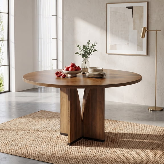 Fnova 39.37" Modern Round Dining Table for 4 with Wood Tabletop, Kitchen Table for Dining Room, Brown