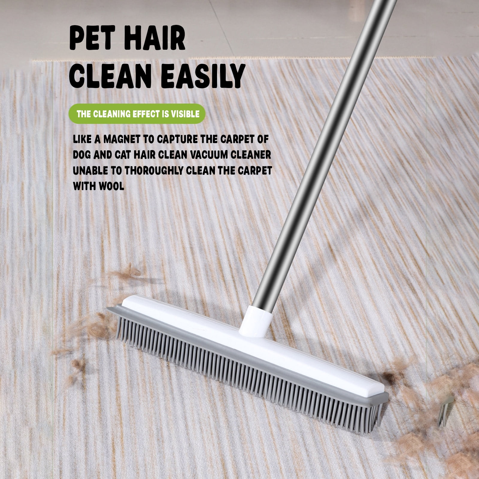 Long Handle Pet Hair Carpet Sweeper and Floor Scraper Brush Removes Dog and Cat Fur From Carpets and Hard Floors No Electricity Needed Ergonomic Design for Spring Shedding Cleanup