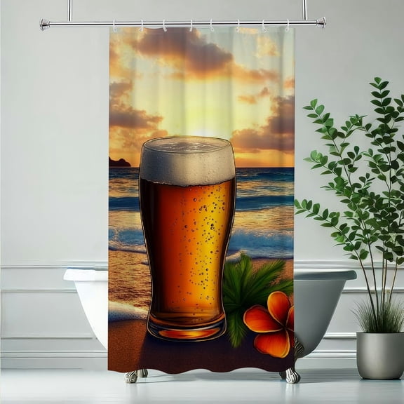 RKSupls Waterproof Shower Curtain, Sunset Beer Polyester Shower Curtain with Hooks for Chic Elegant Home Bathtub Bathroom Decor Washable