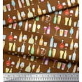 thumbnail image 3 of Soimoi Brown Poly Georgette Fabric Bottle & Wine Glass Bar Print Fabric by Yard 42 Inch Wide, 3 of 3