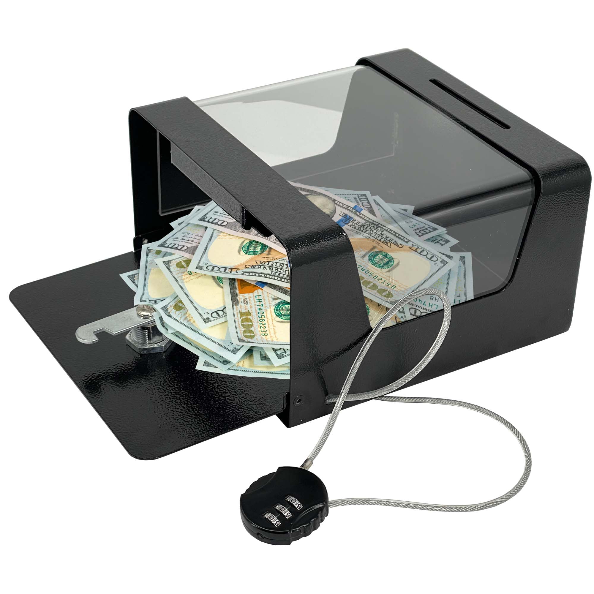 POCHAR D8H Multipurpose Steel Tip Box Donation Jar with Combination Cable Lock and Keys