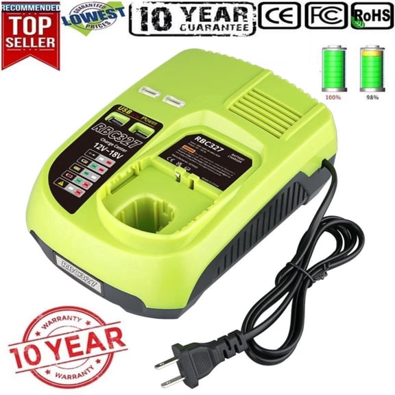 Replacement Charger for Ryobi 18V Battery Charger P117 (with 2 USB Port), Compatible with Ryobi Battery 12V-18V One  Lithium NiCad NiMh Battery P102 P108 P103 P105 P107 P190 PBP002 PBP005