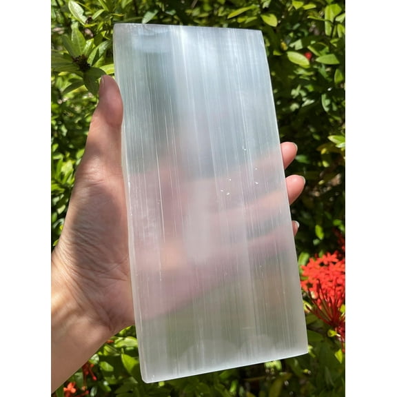 Large Selenite Charging Plate - 8 x 4 Inch Polished Selenite Slab, Selenite Tile, Selenite Plate, Selenite Crystal, Moroccan Mineral