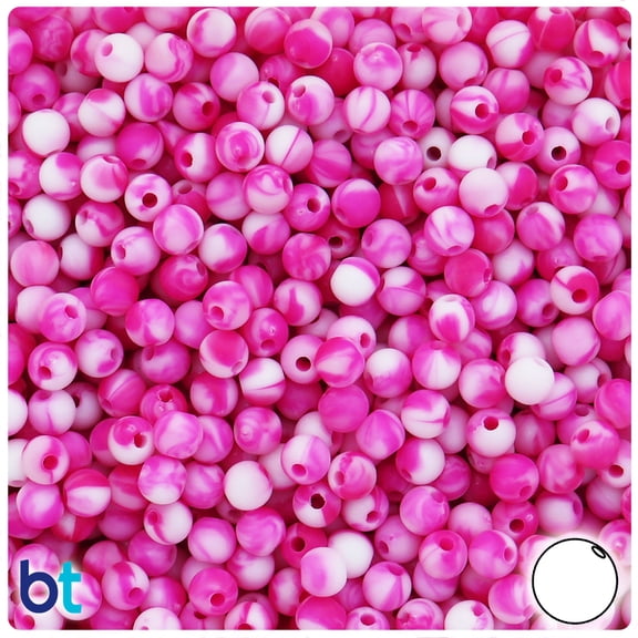BeadTin Pink Marbled 6mm Round Plastic Craft Beads (300pcs)