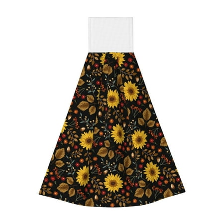

Zeuib Sunflowers Leaves Print Coral Velvet Hand Wipes Hanging Hand Towels Set with Hook & Loop Absorbent Towel for Bathroom Home