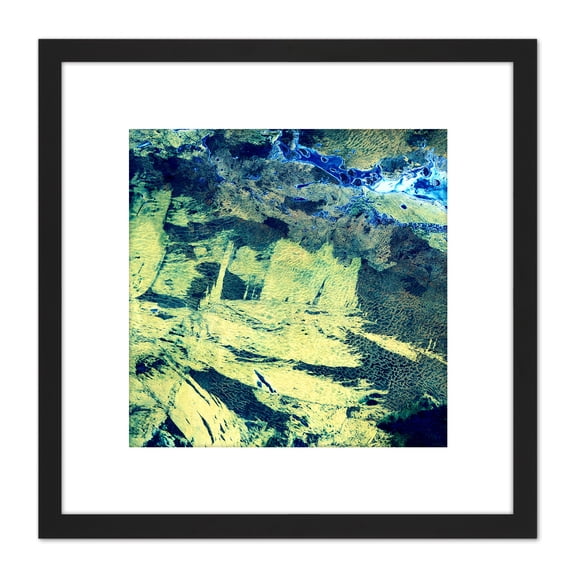 Abstract Paper Craft Green Blue 8X8 Inch Square Wooden Framed Wall Art Print Picture with Mount