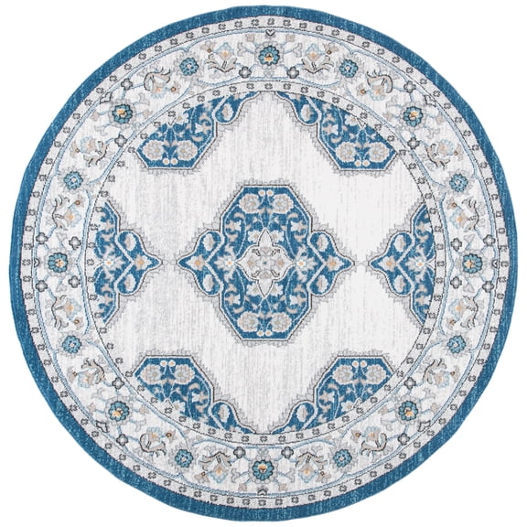 SAFAVIEH Liberty Briar Oriental Polyester Area Rug, Dark Blue/Ivory, 6'7" x 6'7" Round
