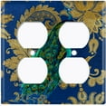 thumbnail image 3 of Metal Light Switch Plate Outlet Cover Peacock Blue Silk Damask PEA008, 3 of 13