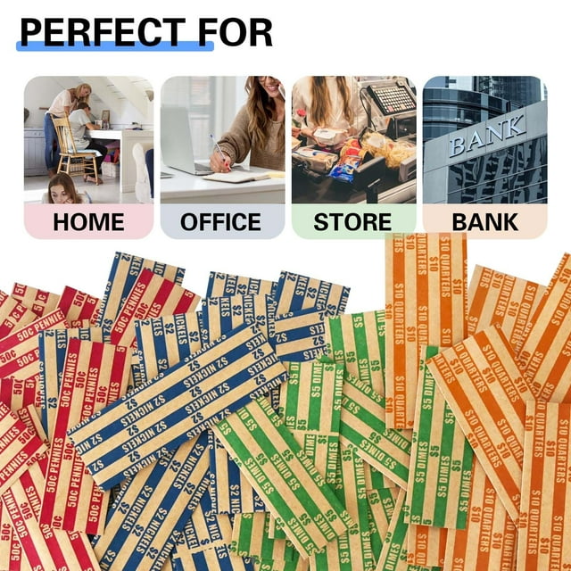 WHEANG Assorted Packed Flat Stripped For Quarters Dimes ,Easily To Wrap Standards Color Coding