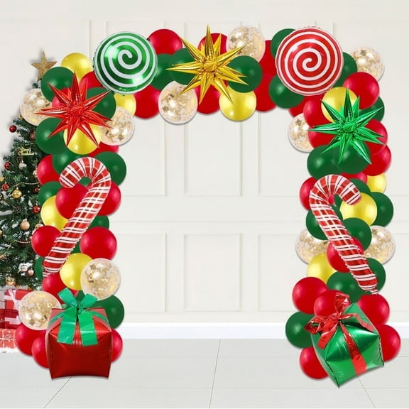 Qwaerplpn Balloons, Foil Gold Green Red Christmas, (70 Piece)