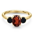 thumbnail image 3 of Gem Stone King 1.94 Ct Oval Red Garnet Black Onyx 18K Yellow Gold Plated Silver Ring, 3 of 6