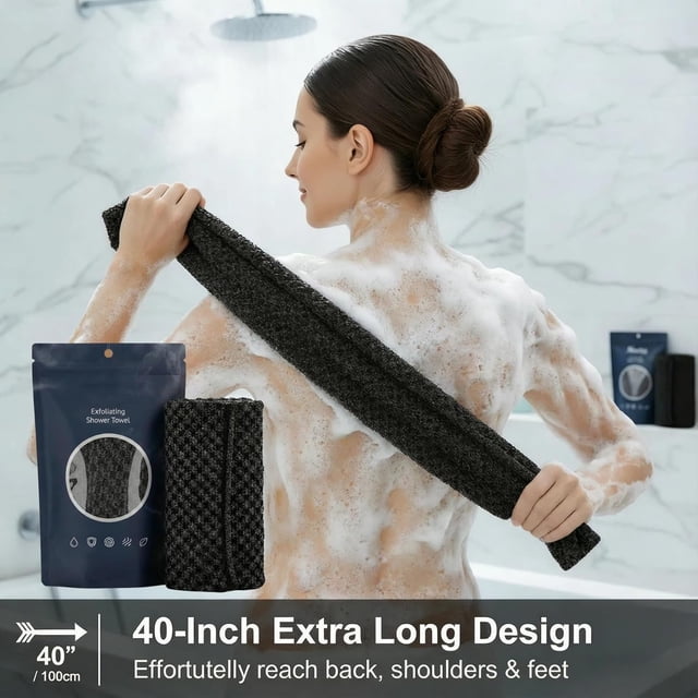 Linnome Exfoliating Shower Towel Premium Scrub Wash Cloth For Body Face Cleansing And Skin Care Routine