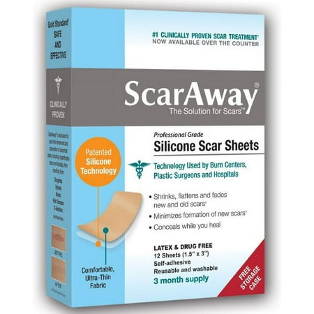 ScarAway Professional Grade Silicone Scar Treatment Sheets 12 ea (Pack of 3)