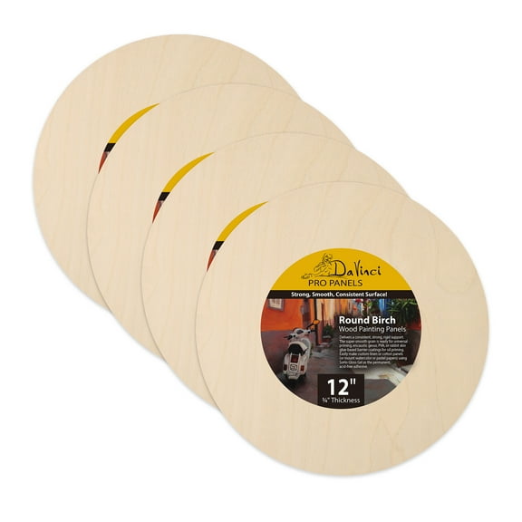 Da Vinci Pro Birch Wood Round Panel 3/4" Deep – 12" Diameter, Pack of 4 - Fine Textured, Warp Resistant, Lightweight & Rigid – Perfect for Mounting Sanded Pastel or Watercolor Paper, Linen or Canvas