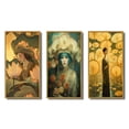 thumbnail image 2 of Designart "Lotus Goddess Faded Retro Hues" Woman Floral Framed Wall Art Set Of 3 - Green Glam Frame Gallery Set For Office Decor, 2 of 6