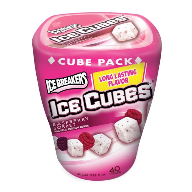 ICE BREAKERS ICE CUBES Chewing Gum, Raspberry Sorbet, Sugar Free, 40 Piece Cube Pack Container