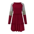 thumbnail image 5 of TIHLMK Casual Dress Women Casual Loose Round Neck Leopard Print Patchwork Long Sleeve Pullover Mini Dress Wine, 5 of 5