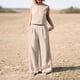 thumbnail image 5 of Puntoco 2 piezas moda mujer cuello redondo sólido sin mangas blusa + bolsillos sueltos pantalones conjuntos liquidación Puntoco Puntoco-1288, 5 of 9