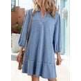 thumbnail image 2 of Denim Dress for Women Summer Casual Babydoll 2025 V Neck 3/4 Puff Sleeve Jean Dresses Light Blue XXL, 2 of 8