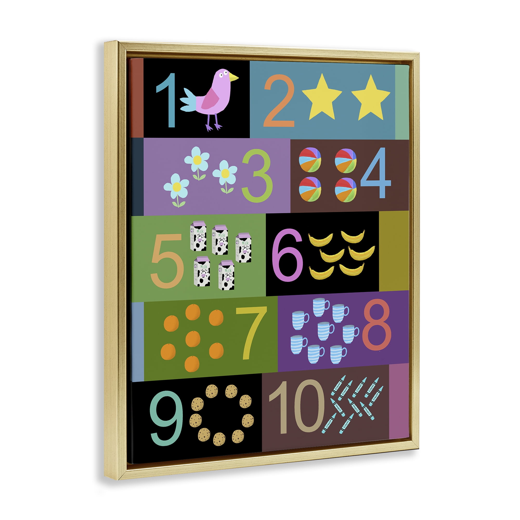 Learning To Count Chart Gold Framed Floater Canvas Wall Art, design by Carla Daly