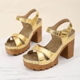 thumbnail image 6 of Viluyesy Womens Block Heels Sandals, Open Toe Ankle Strap Shiny Faux Leather Summer Platform Shoes Gold US8.5, 6 of 9