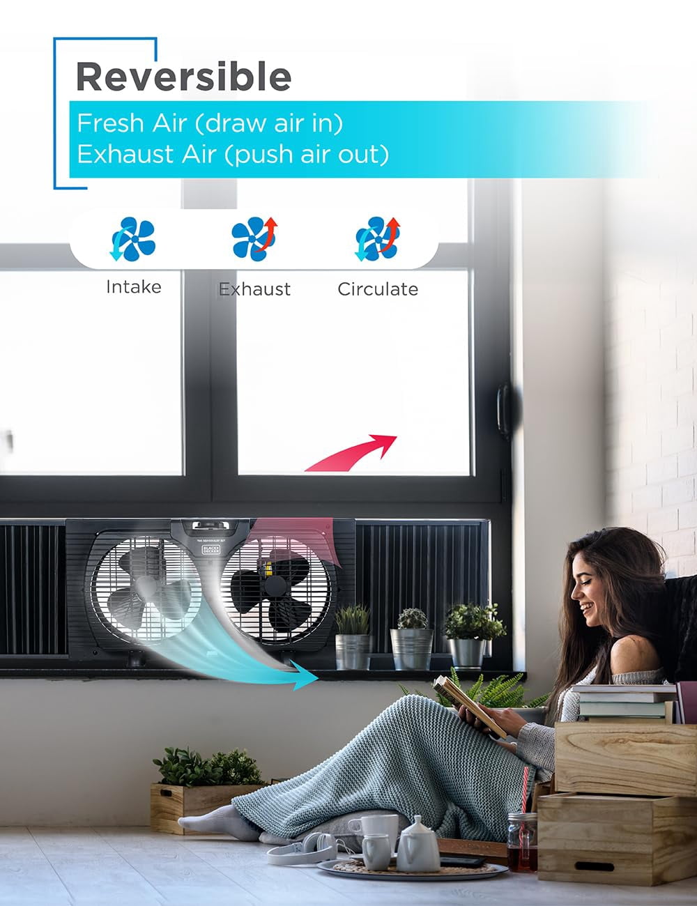 BLACK+DECKER 9" Dual Window Fan for Window Screen with 2 Speed Settings, Twin Window Fan with Mechanical Controls and Removable Legs, Horizontal Cooling Fan for Window