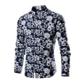 thumbnail image 1 of Blusa y camisa de manga larga con cuello alto y estampado para hombre, con hebilla de esfera, cuello alto, camisa de manga larga de talla grande para hombre, blusa de poliéster para hombre, 1 of 3