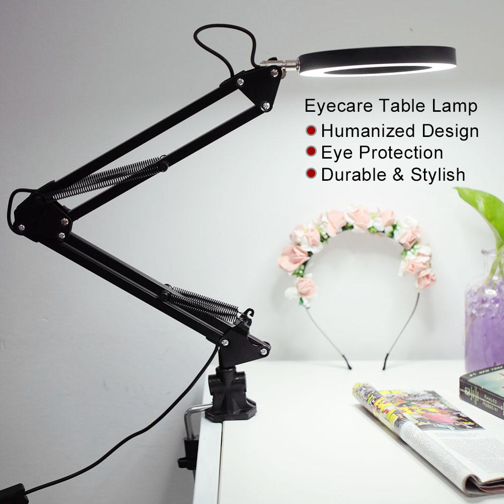Ejoyous Foldable Eyecare Table Lamp Flexible Swing Arm Clamp Mount Lamp USB Three Tone Desk