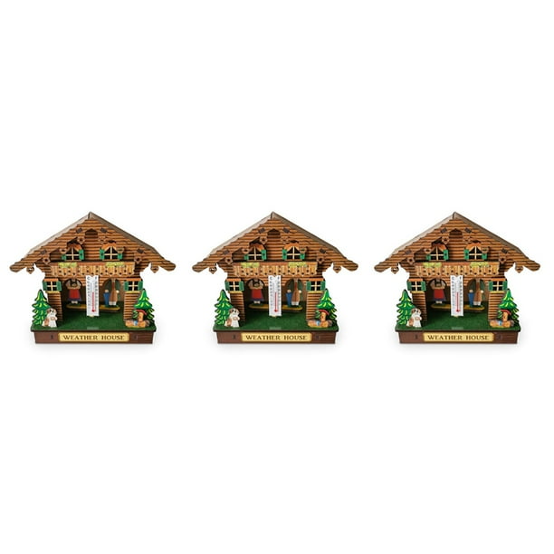 3X Weather House, Forest Weather House with Man and Woman, Wood Chalet
