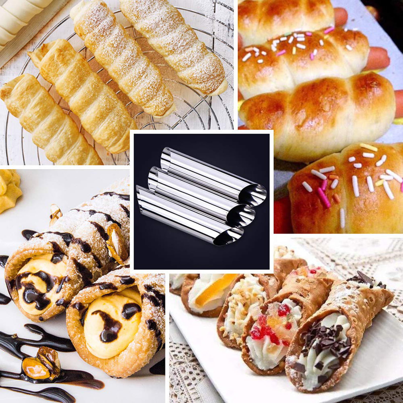Lots Stainless Steel Danish Tube Cannoli Croissant Mold Spiral Bread Pipe Baking 