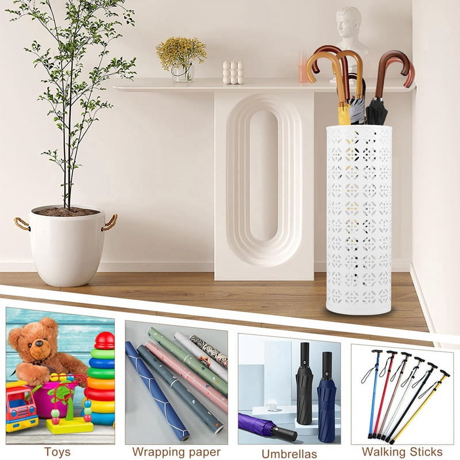 Metal Umbrella Stand, Circular Umbrella Stand, Freestanding Umbrella Stand, Entryway Umbrella Stand, White