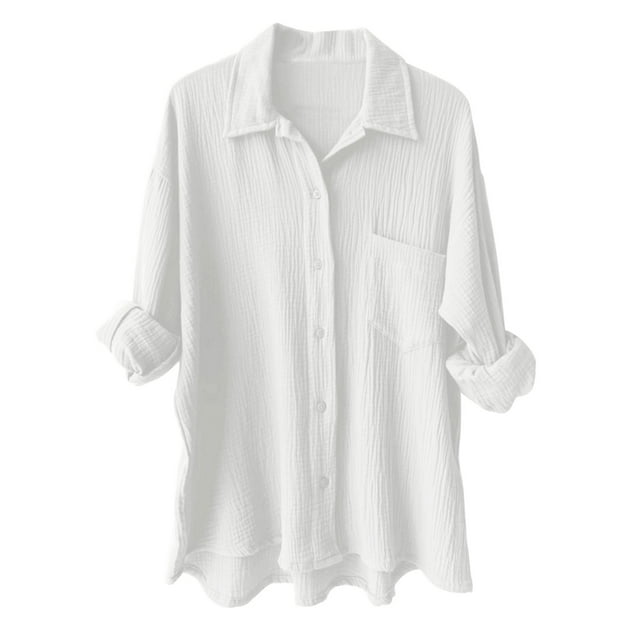 Blouse Ample pour Femmes avec Boutons et Poches, Chemise Décontractée à Manches Longues