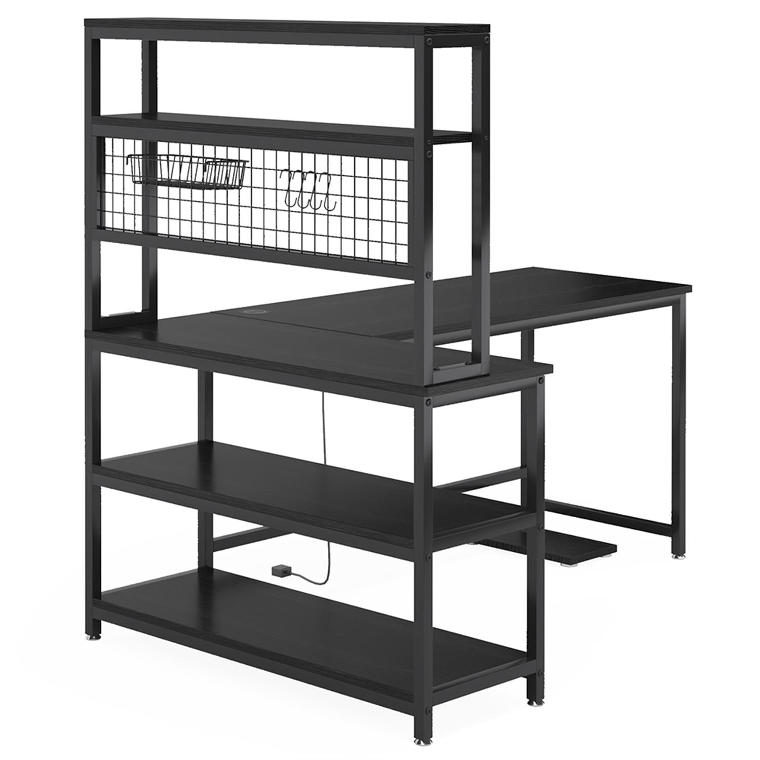 Demi Bonn 55" Computer Desk with Wireless Charging, Office Desk with Shelves, Reversible L-Shaped Gaming Desk, Corner Desk with Storage, Work Desk, Black