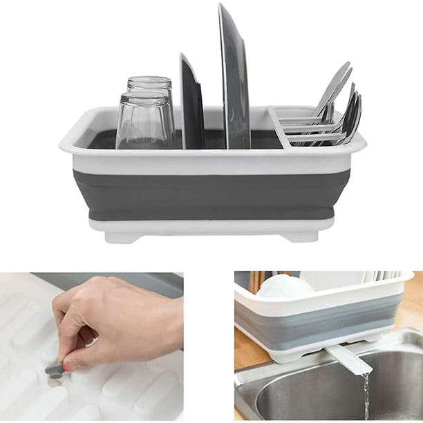 Escurridor de platos plegable con escurridor de fregadero, fácil de limpiar, organizador de vajilla, bandeja de almacenamiento